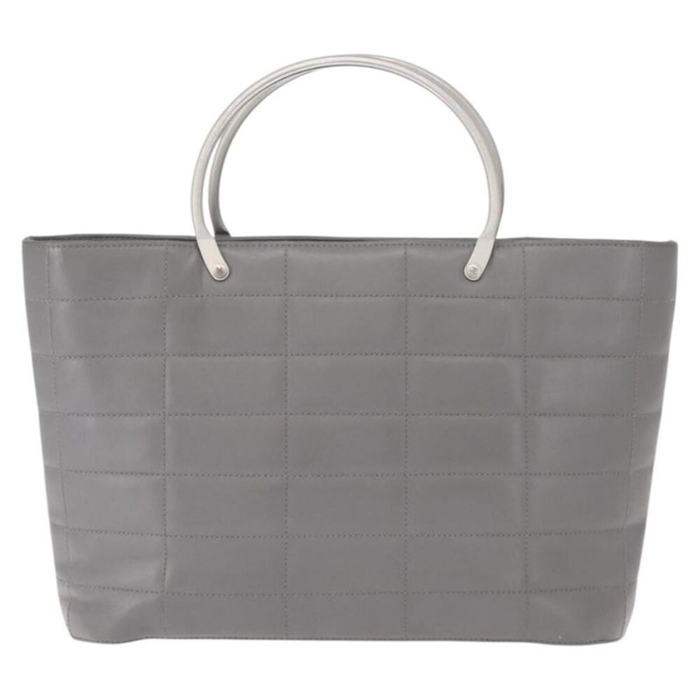 Chanel Vintage Chocolate Bar Metal Ring Tote Quilted Lambskin Gray Leather Tote